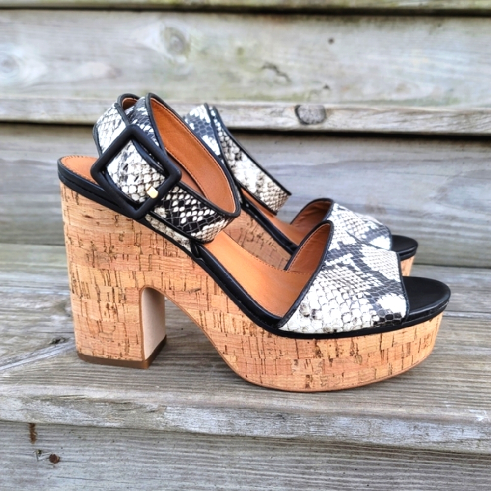 Franco Sarto Snakeskin Chunky Platform Heels Sandals Size 9.5